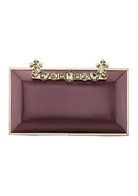 Crystal Handle Lift Lock Metallic Minaudiere 