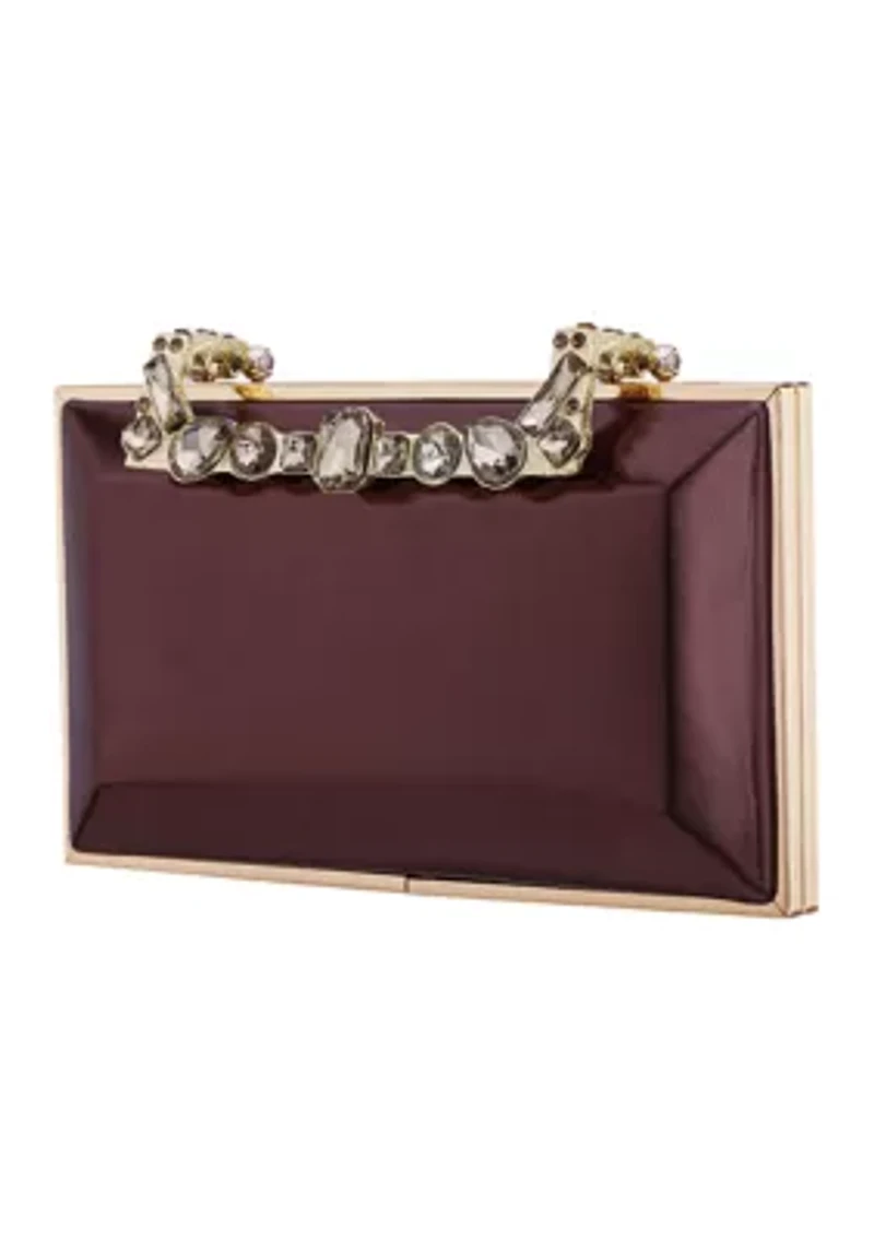Crystal Handle Lift Lock Metallic Minaudiere 