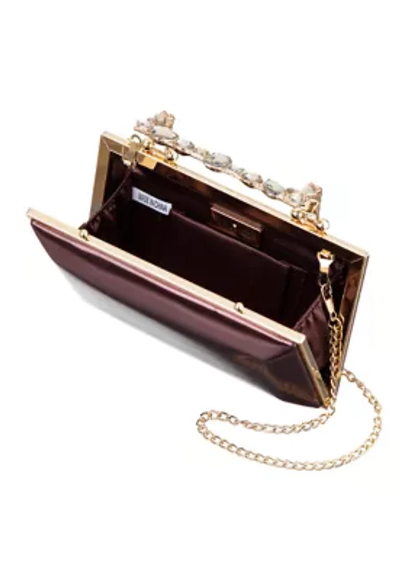 Crystal Handle Lift Lock Metallic Minaudiere 
