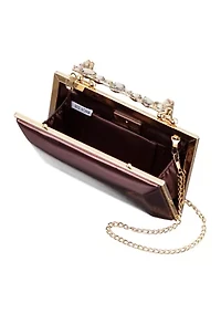 Crystal Handle Lift Lock Metallic Minaudiere 