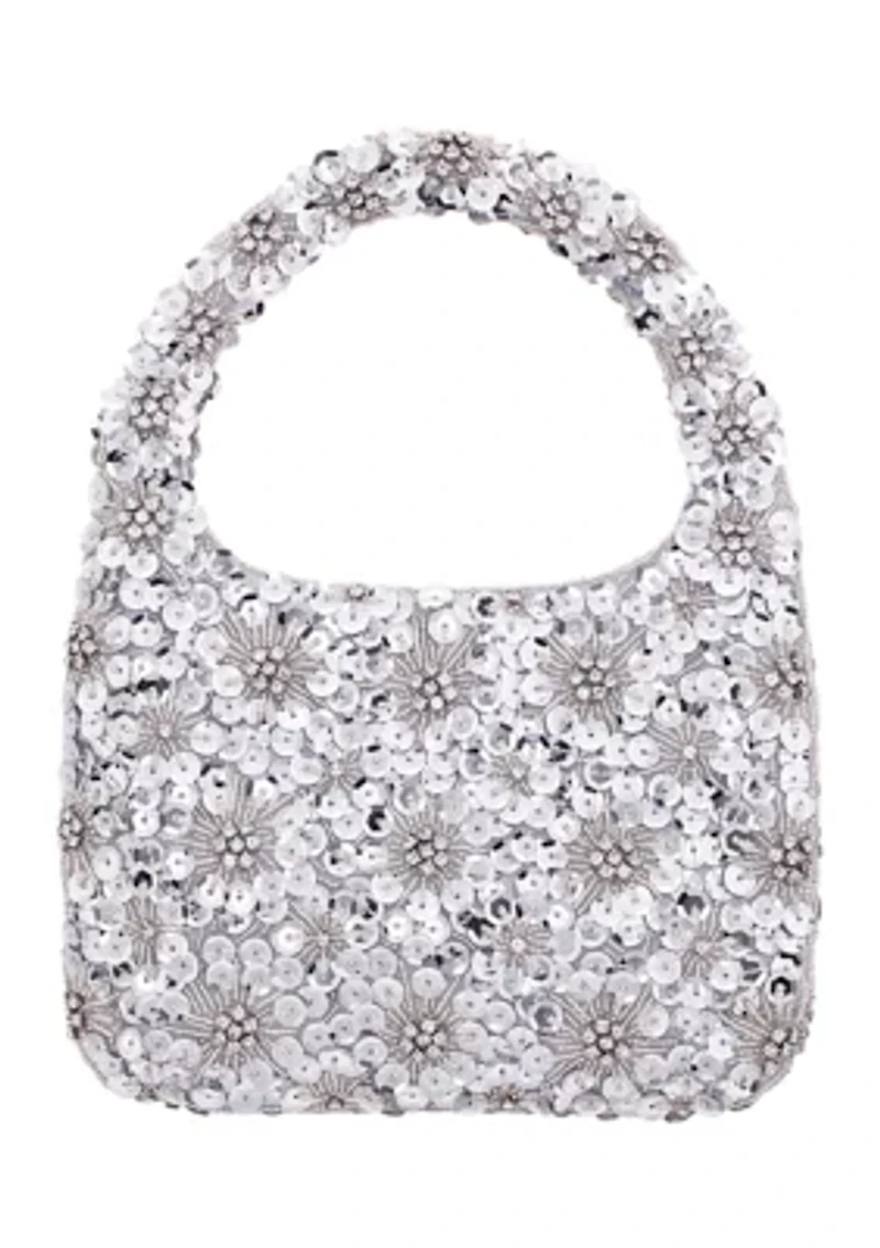 Floral Pattern Sequin Hobo Bag