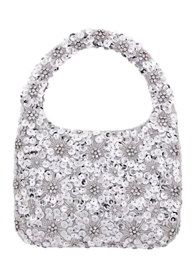 Floral Pattern Sequin Hobo Bag