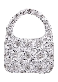 Floral Pattern Sequin Hobo Bag