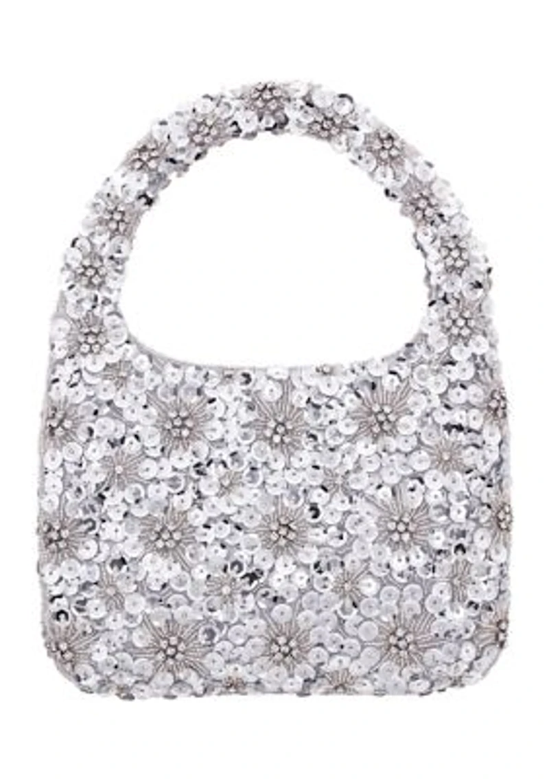 Floral Pattern Sequin Hobo Bag