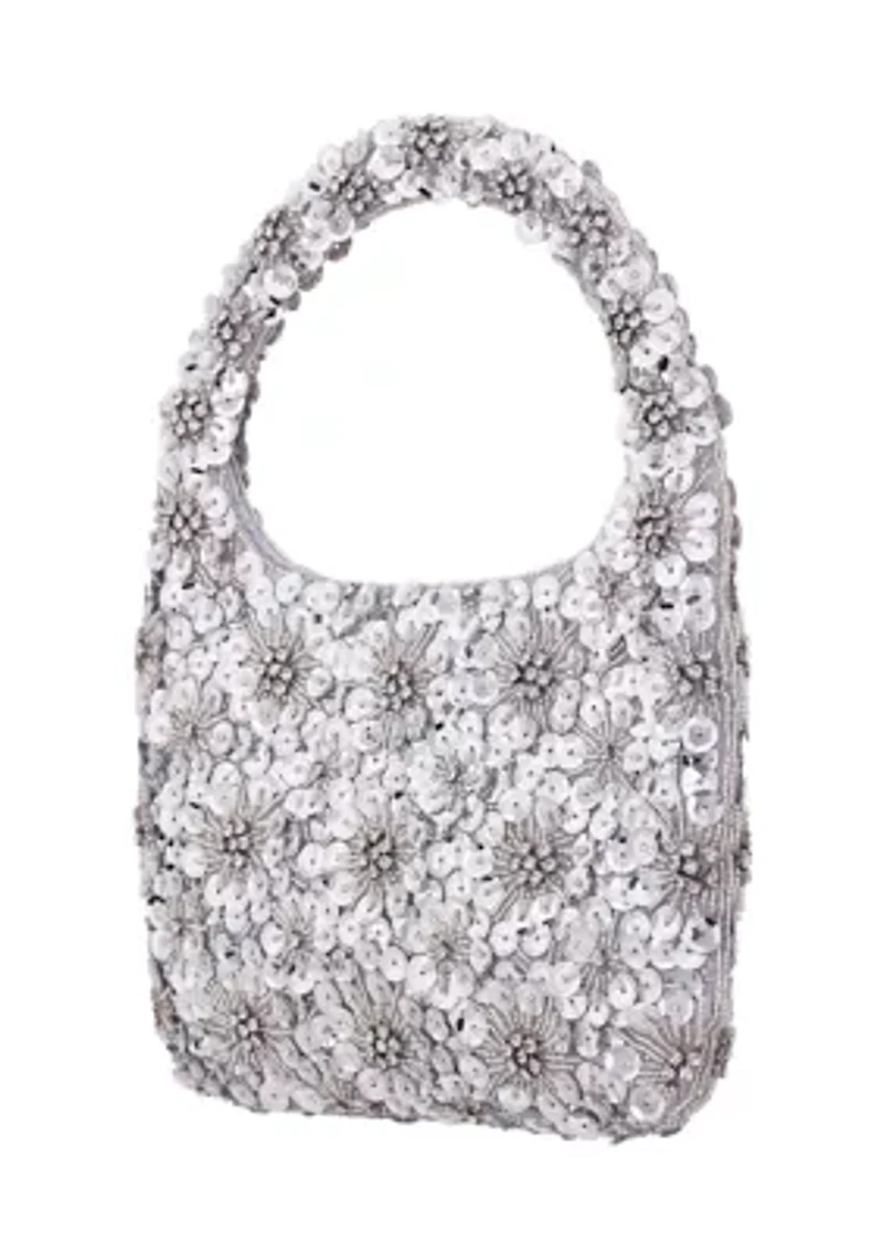 Floral Pattern Sequin Hobo Bag