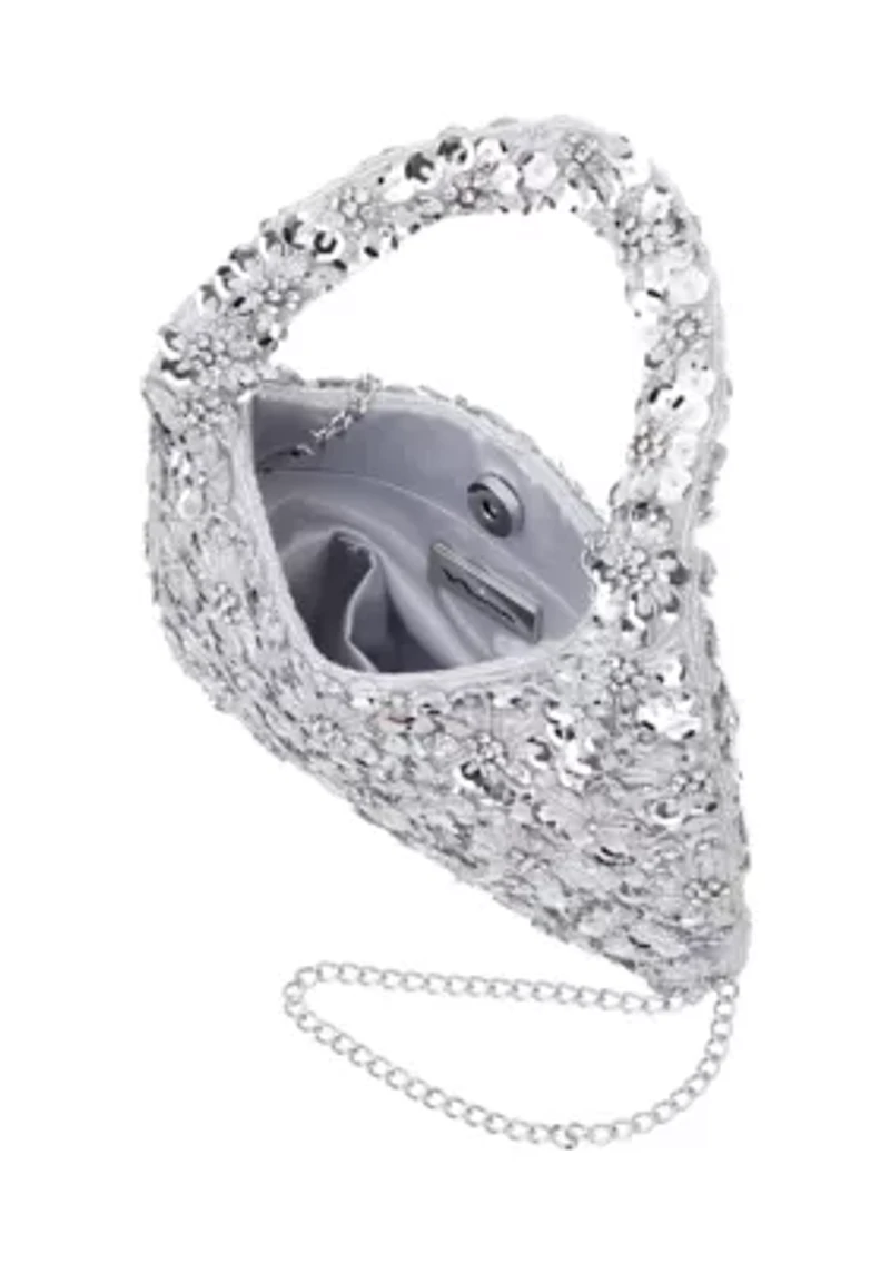 Floral Pattern Sequin Hobo Bag