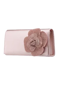 Large Flower Satin Slim Clutch 