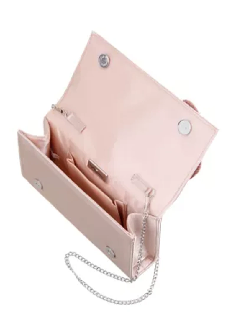 Large Flower Satin Slim Clutch 