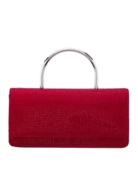 Elongated All-Over Crystal Flap Satchel