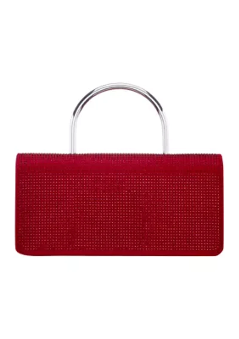 Elongated All-Over Crystal Flap Satchel