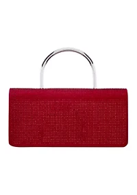 Elongated All-Over Crystal Flap Satchel