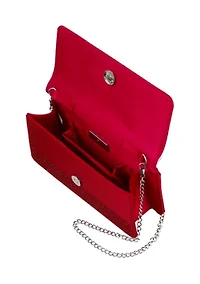Elongated All-Over Crystal Flap Satchel