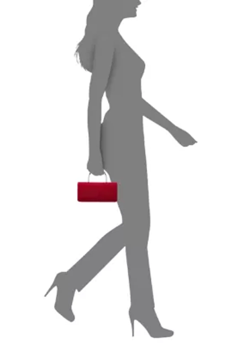 Elongated All-Over Crystal Flap Satchel