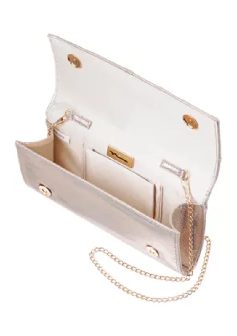 Metallic Twist Flap Clutch