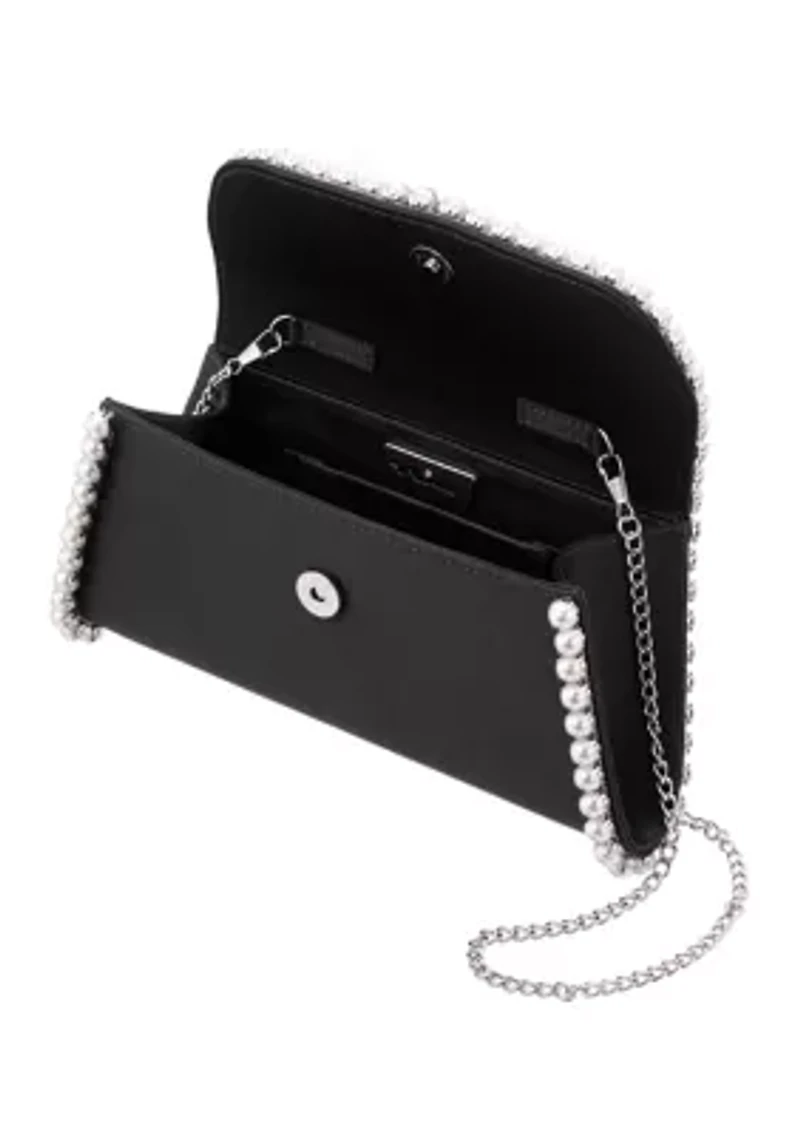 Pearl Trim Flap Clutch