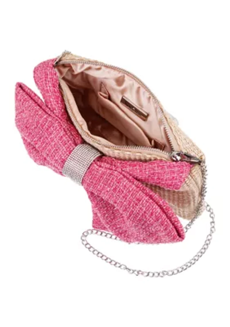 Tweed Straw Bow Bag