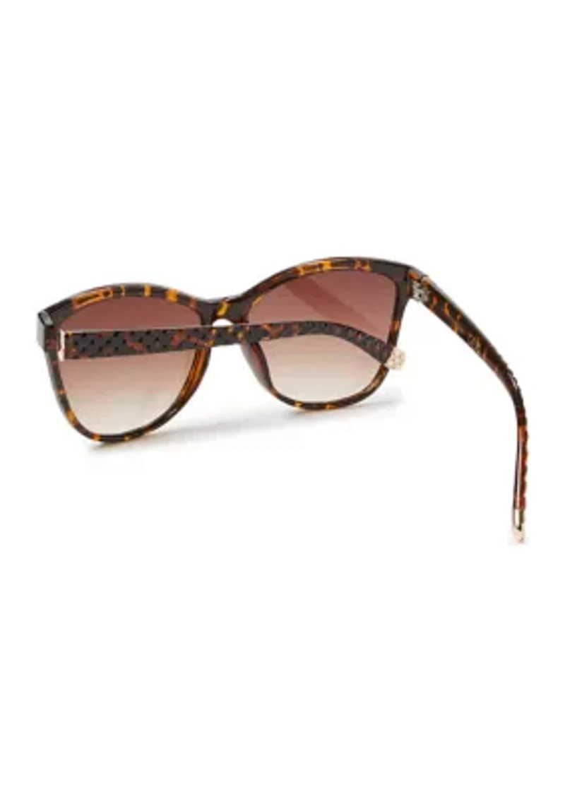 Plastic Cat Eye Embellished Woven Temple Sunglasses