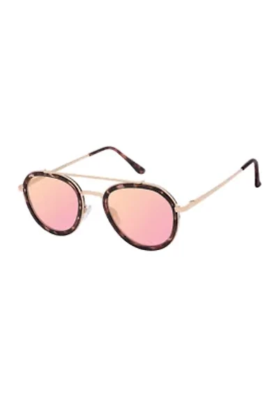 Metal Round Enamel Trim Aviator Sunglasses