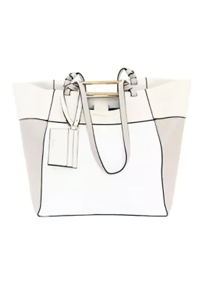 Color Blocked Double Handle Tote Bag