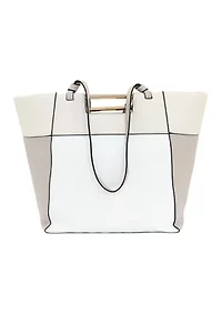 Color Blocked Double Handle Tote Bag
