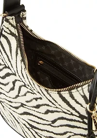 Zebra Canvas Shoulder Bag with Charms