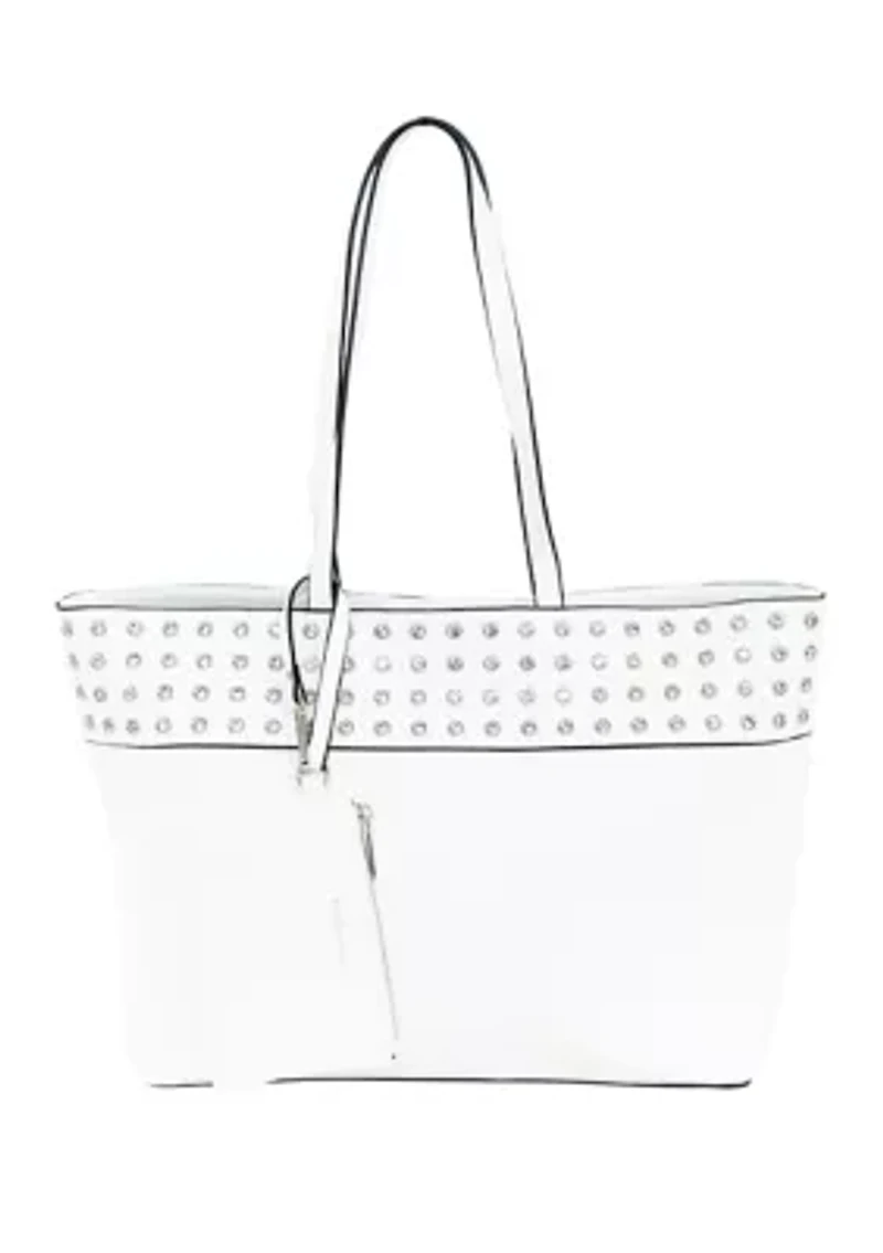 Rhinestone Studded Trim Tote Bag