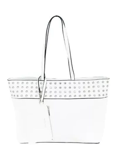 Rhinestone Studded Trim Tote Bag