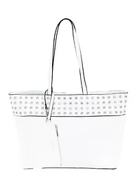 Rhinestone Studded Trim Tote Bag