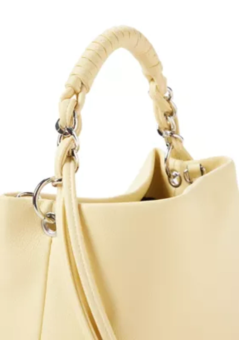 Woven Chain Top Handle Bucket Bag