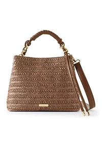 Straw Satchel with Woven Chain Handle