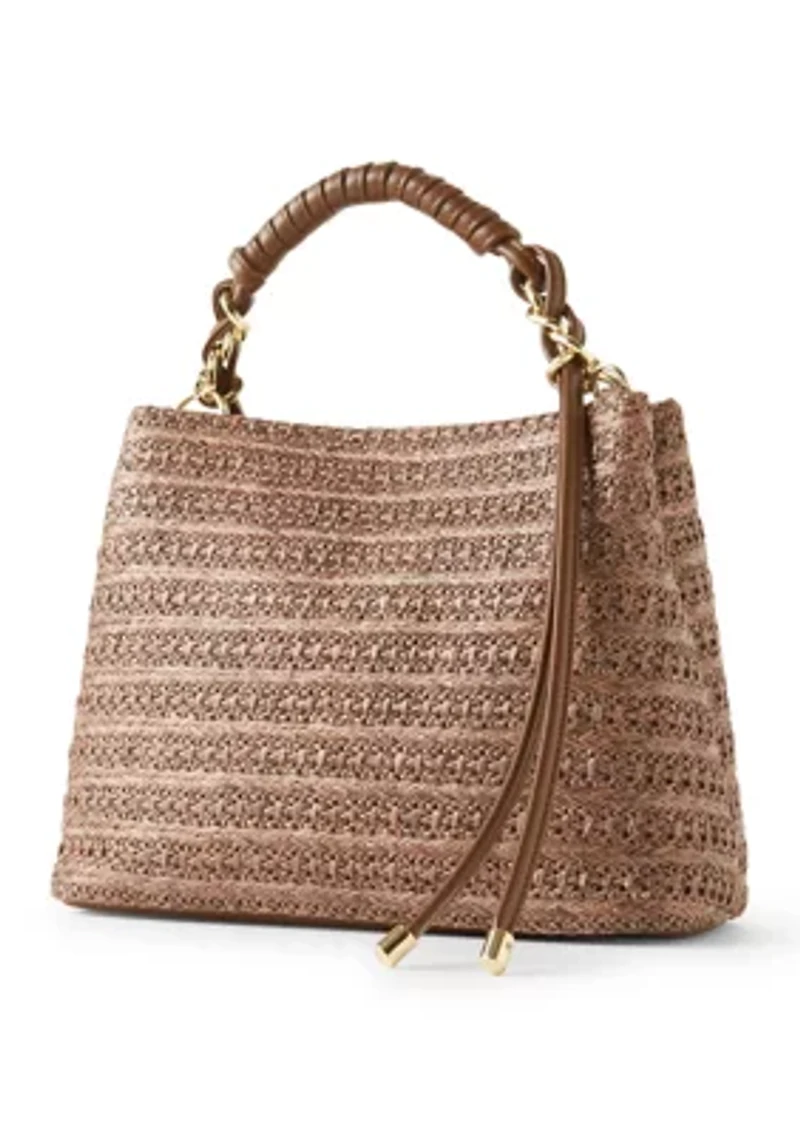 Straw Satchel with Woven Chain Handle