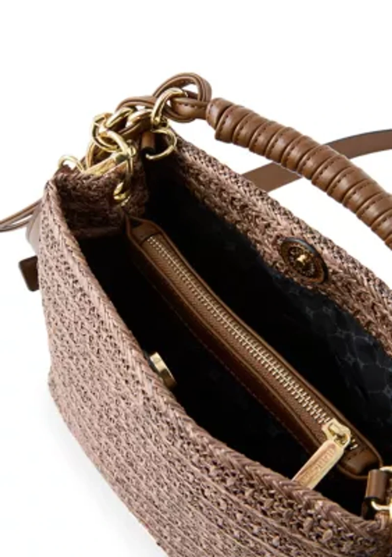 Straw Satchel with Woven Chain Handle