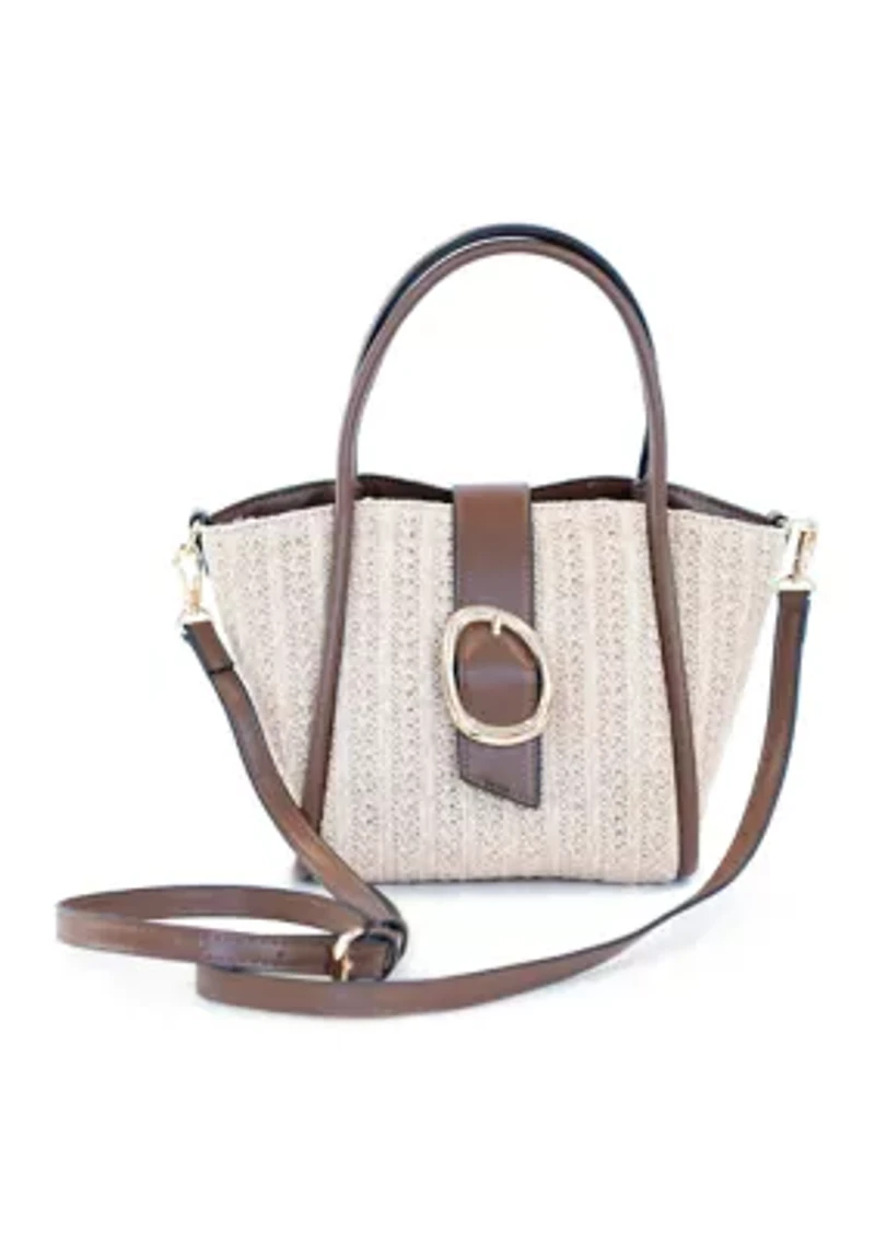 Straw Top Handle Buckle Crossbody Bag