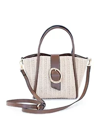 Straw Top Handle Buckle Crossbody Bag