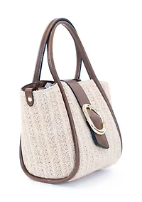 Straw Top Handle Buckle Crossbody Bag