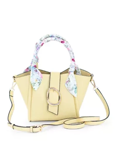 Top Handle Bucket Crossbody with Multi Colored Floral Scarf