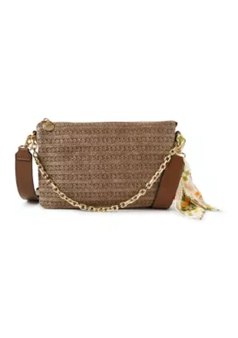 Double Compartment Top Zip Crossbody Bag with Scarf