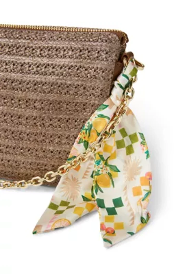 Double Compartment Top Zip Crossbody Bag with Scarf