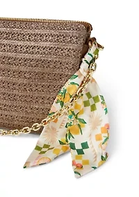 Double Compartment Top Zip Crossbody Bag with Scarf