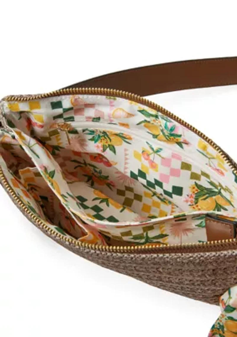 Double Compartment Top Zip Crossbody Bag with Scarf