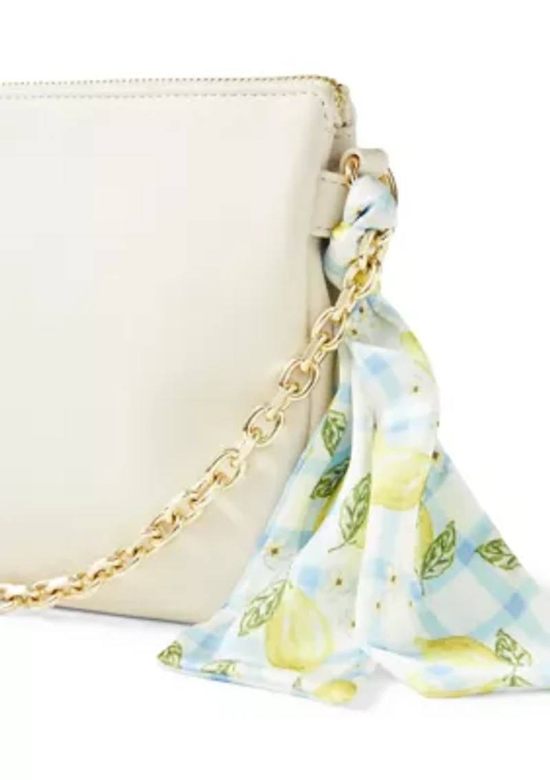 Double Compartment Top Zip Crossbody Bag with Scarf