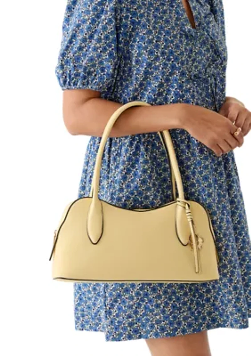 Satchel Bag with Enamel Flower Hang Off