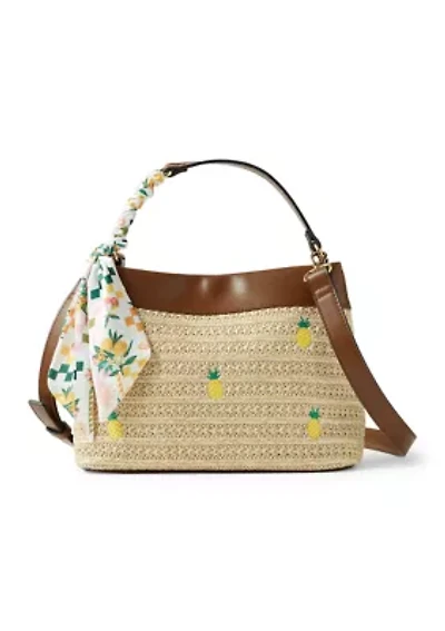 Double Compartment Satchel with Woven Chain Handle