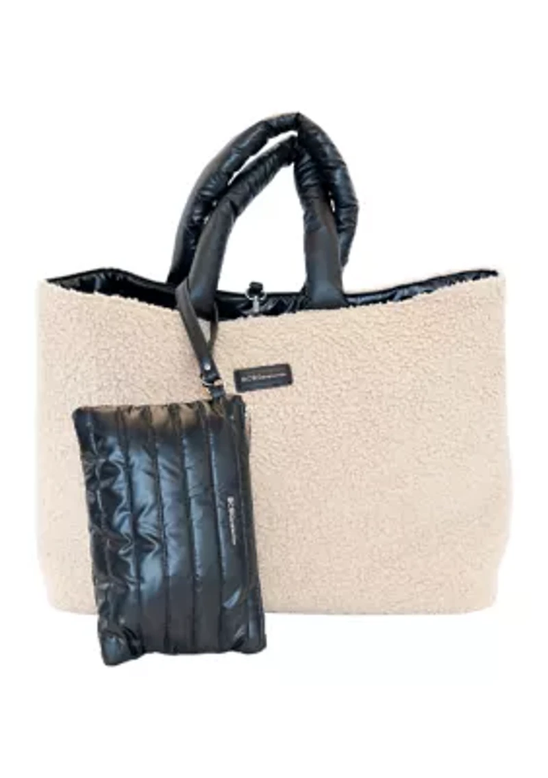 Reversible Sherpa Nylon Tote with Pouch