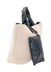 Reversible Sherpa Nylon Tote with Pouch
