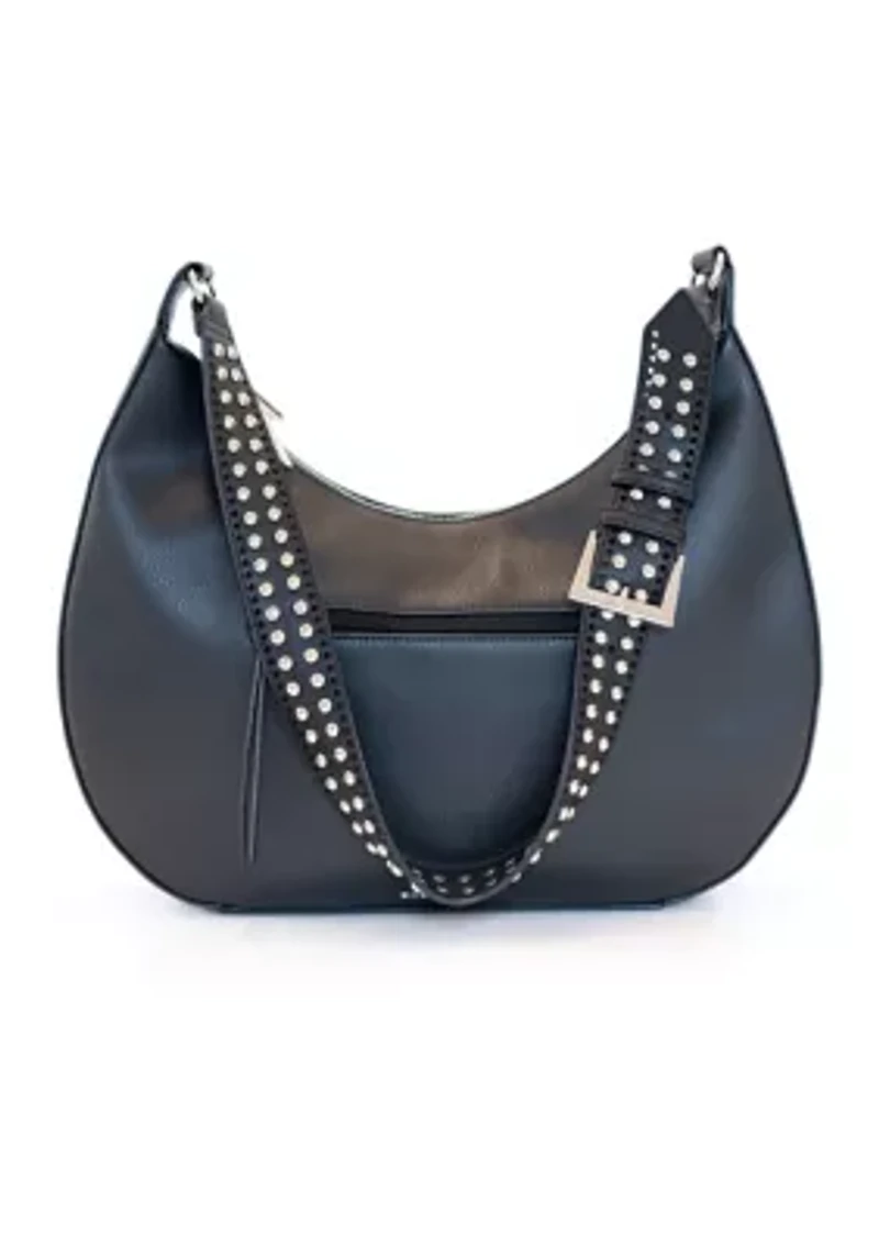 Studded Laser Cut Crescent Shaped Messenger Bag