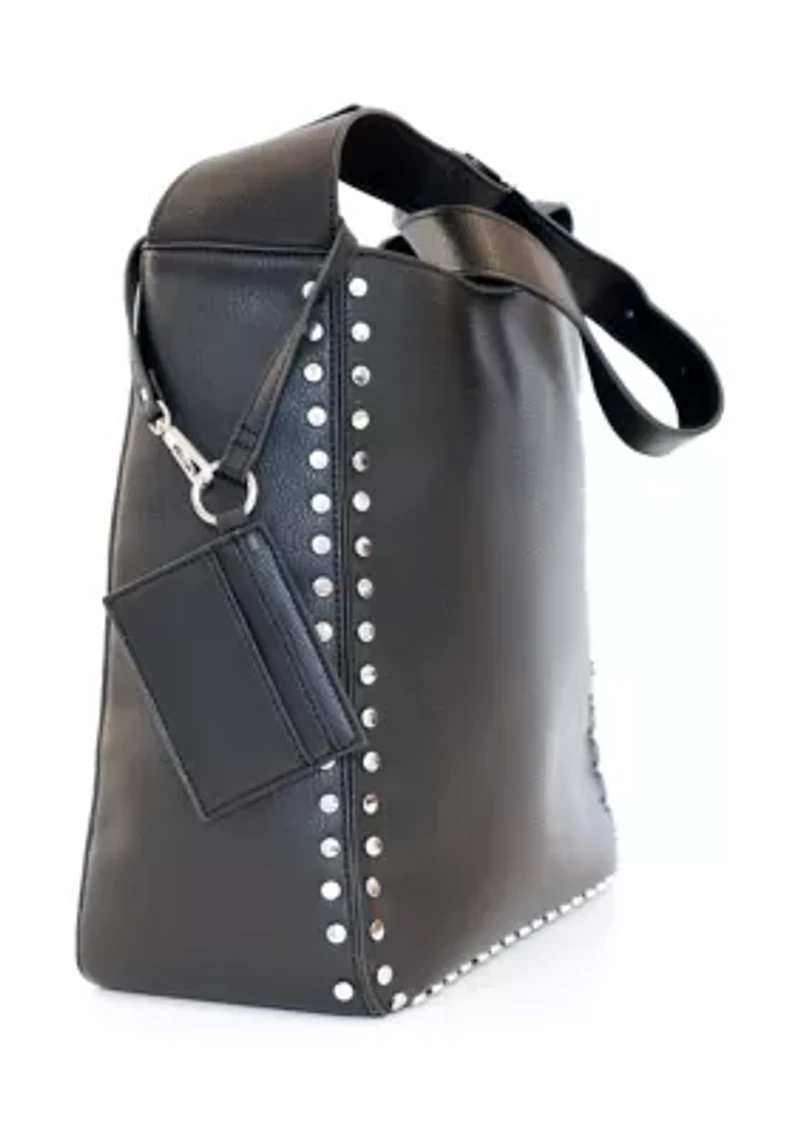 Studded Edge Hobo Bag with Card Holder