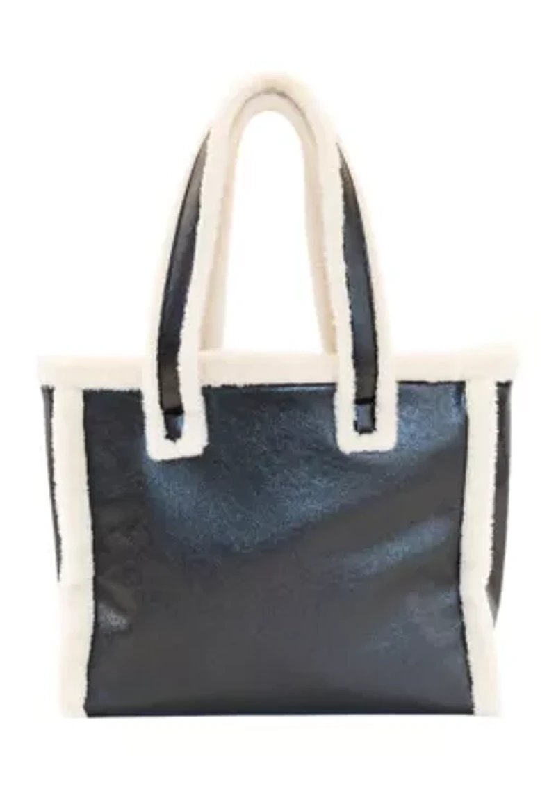 Metallic Tote with Sherpa Fur Trim
