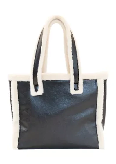 Metallic Tote with Sherpa Fur Trim