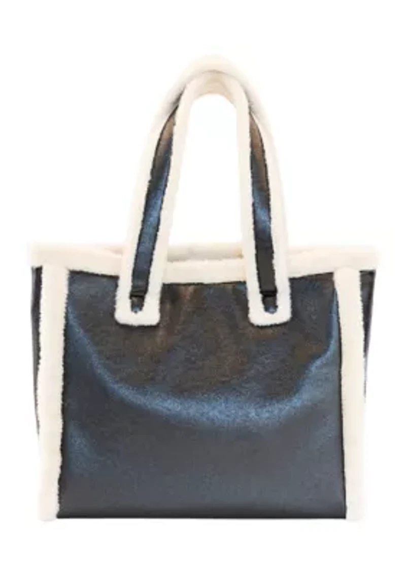 Metallic Tote with Sherpa Fur Trim
